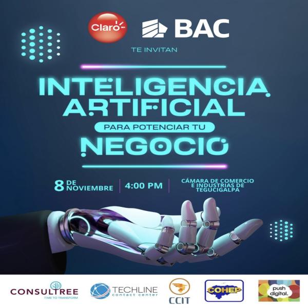 Conoce cómo la inteligencia artificial puede impulsar tu marca y transformar tu éxito empresarial 🙌🏻 #CCIT y Push Digital te invitan este 8 de noviembre al evento de "Inteligencia Artificial para potenciar tu negocio". ¡Regístrate ya! ➡️ https://pushdigitalhn.com/ia-para-negocios/ ‼️Cupo limitado