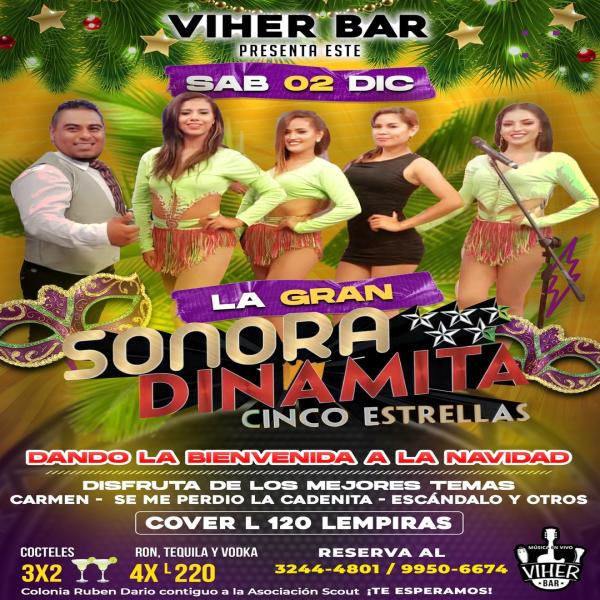 VIHER BAR te trae a la gran Sonora Dinamita 5 estrellas