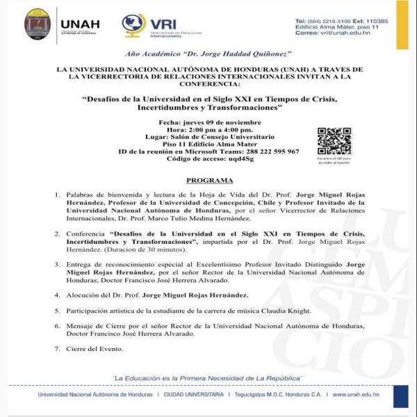 Conferencia: Desafíos de la Universidad en el Siglo XXI en tiempos de crisis, incertidumbres y transformaciones” 
