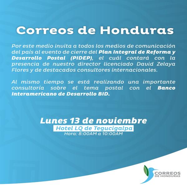 Convocatoria Medios: Cierre del Plan Integral de Reforma y Desarrollo Postal (PIDEP)