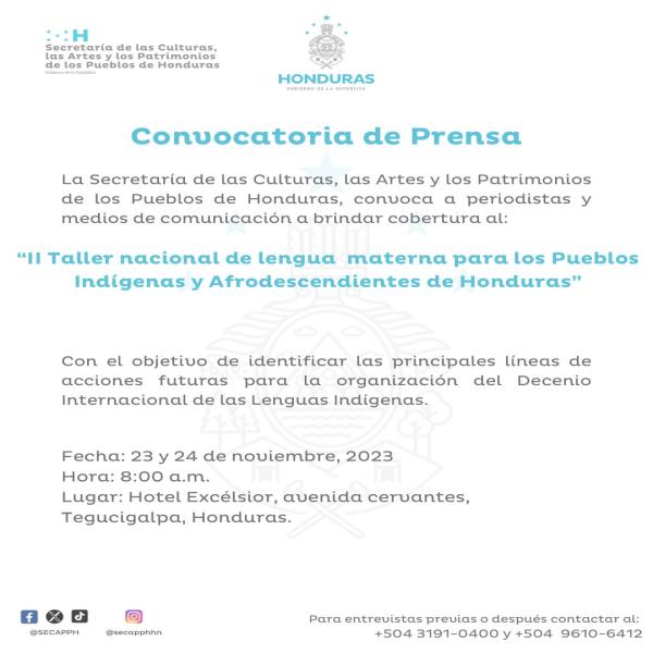 II Taller nacional de lengua materna para los pueblos Indígenas y Afrodescendientes de Honduras