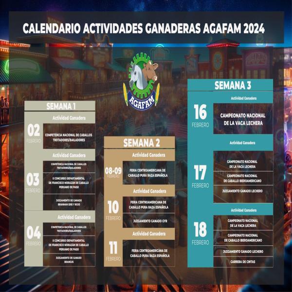 Calendario de actividades ganaderas para la feria AGAFAM 2024