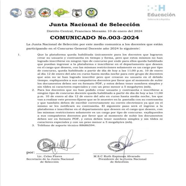 Habilitado el sistema para todos aquellos que no se inscribieron en el concurso docente 2024