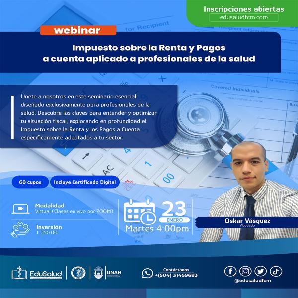 Webinar "Impuesto sobre la renta y pagos a cuenta aplicado a profesionales de la salud"
