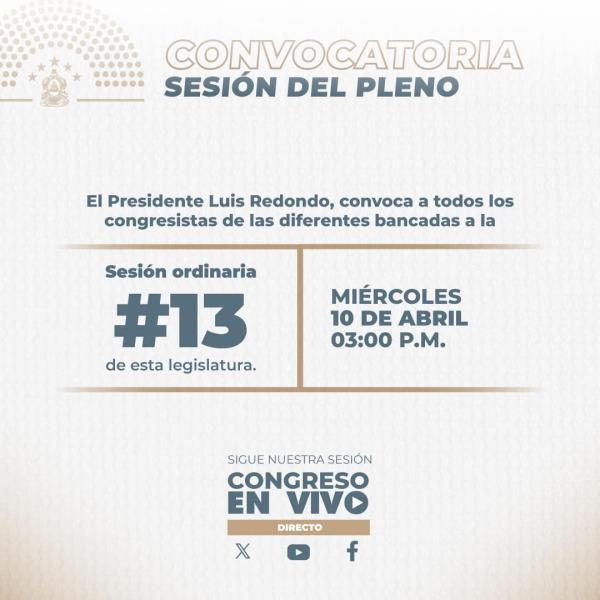 Congreso Nacional: Convocatoria Sesión Ordinaria #13